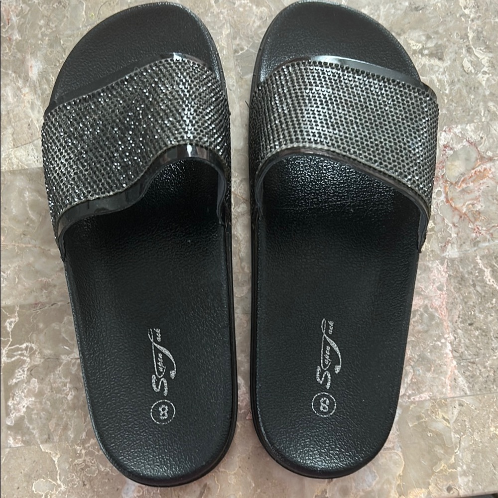 Sparkly Black and Silver Sandals with Glitter Strap